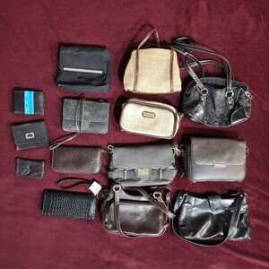 Lot of 14 Purses, Handbags, Clutch Purses, Wallets Various Styles and Sizes